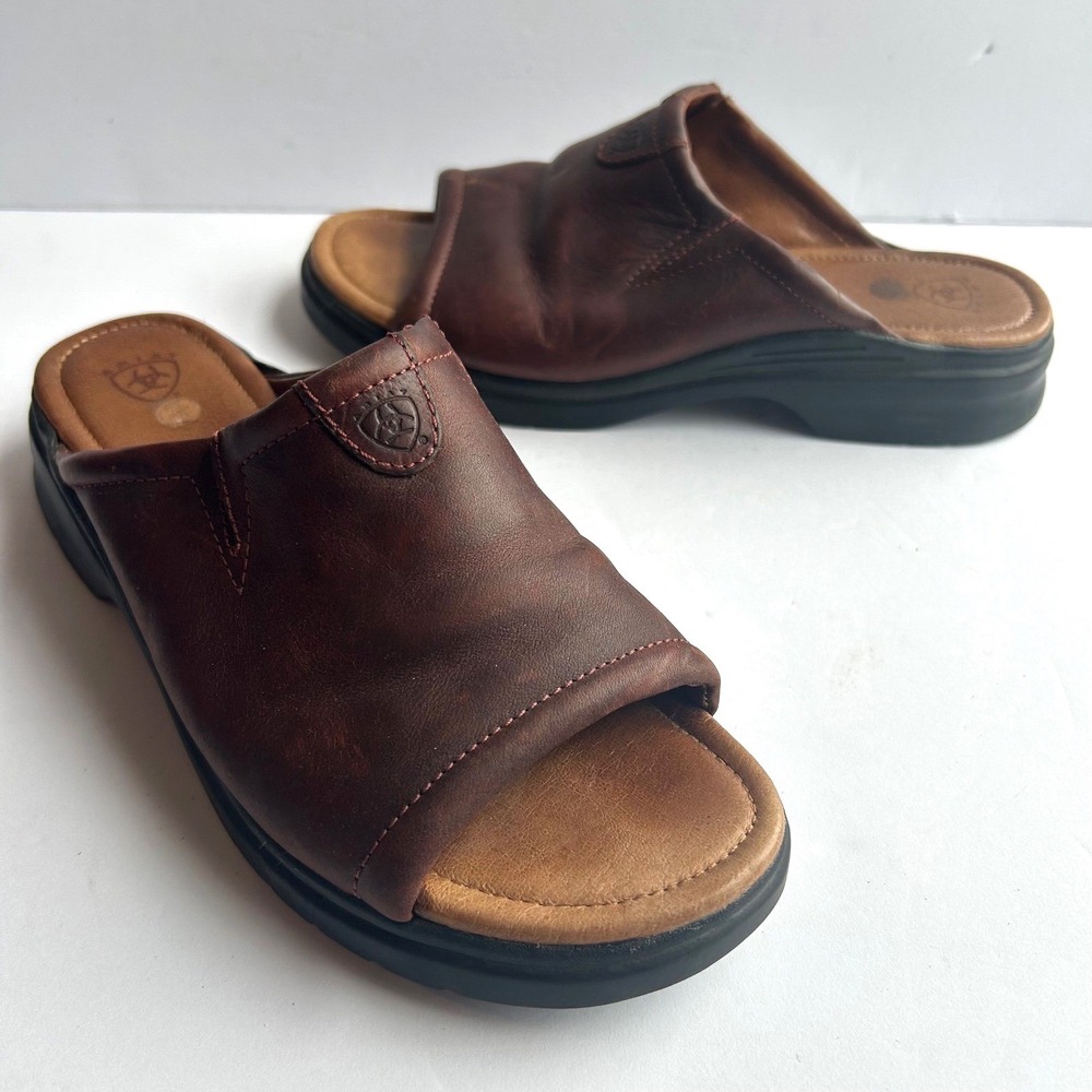 Ariat Bridgeport Leather Open Toe Slip On Slide Sandal Womens 8.5 Red Brown Mule